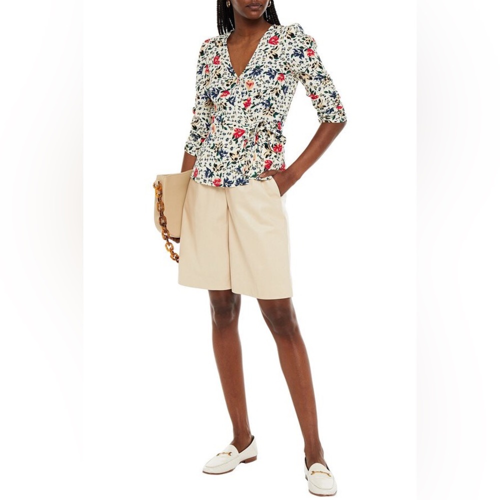 Ba&Sh Paco Rouched Floral Print Crepe Wrap Blouse small